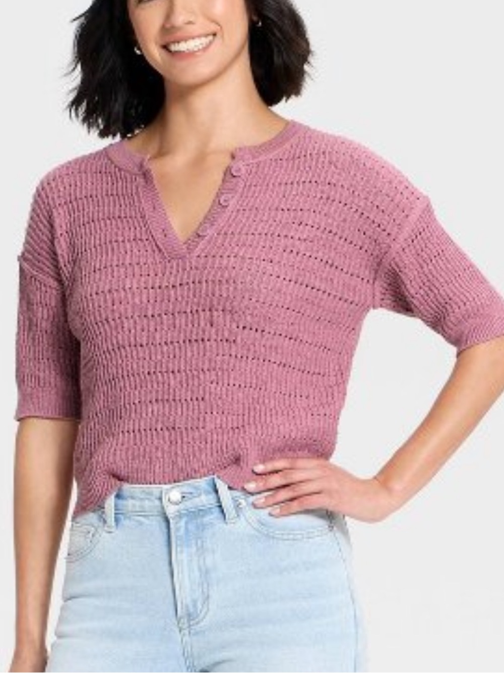 Universal Thread Mauve Open Knit Short Sleeve Sweater Size Large